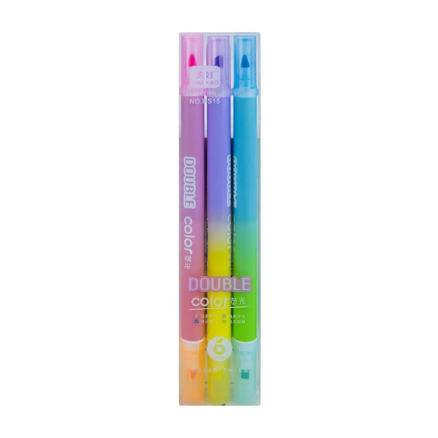 Double Color Çift Taraflı Fosforlu İşaretleme Kalemi 3lü kutu